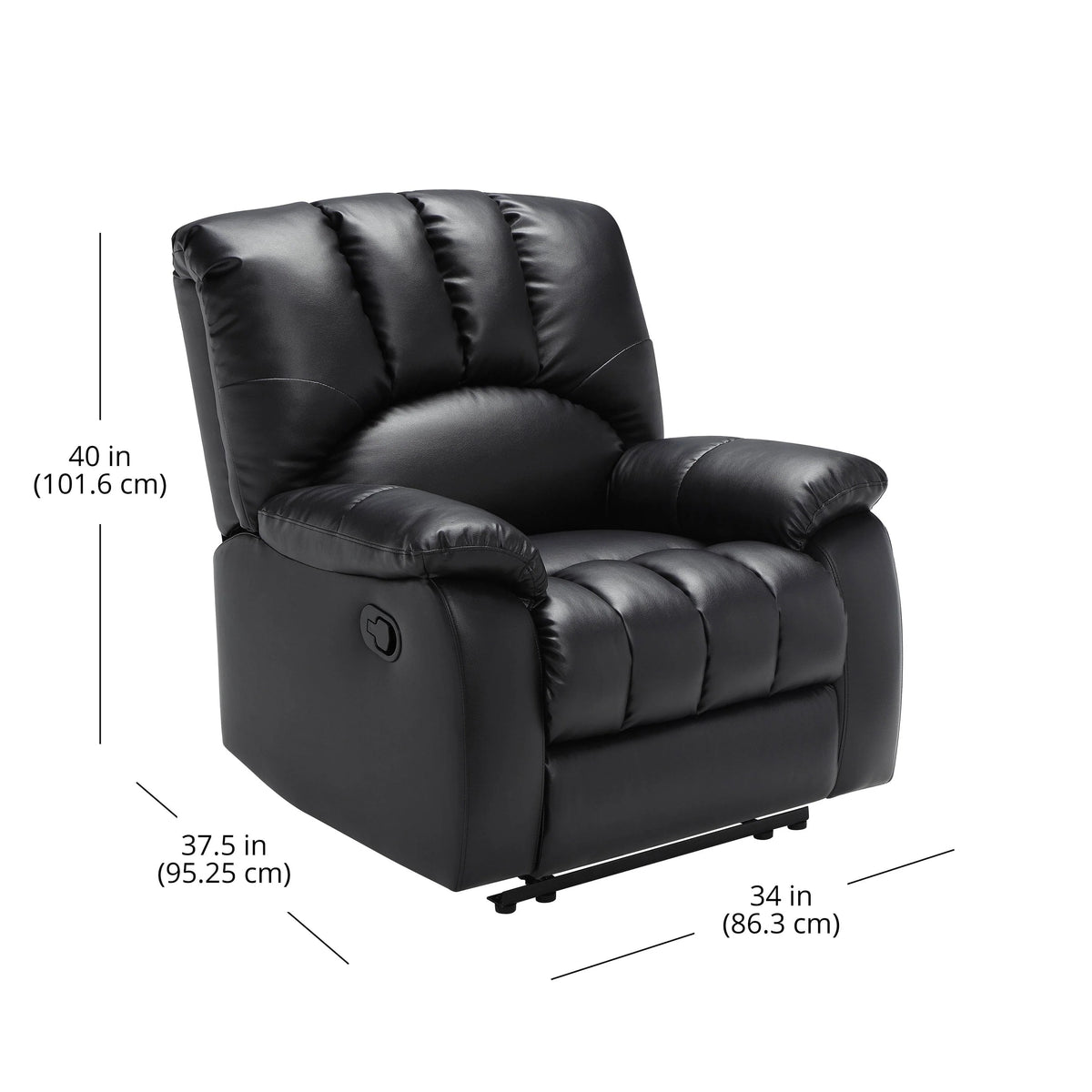 Mainstays Recliner, Full-Reclining, Black Faux Leather Upholstery