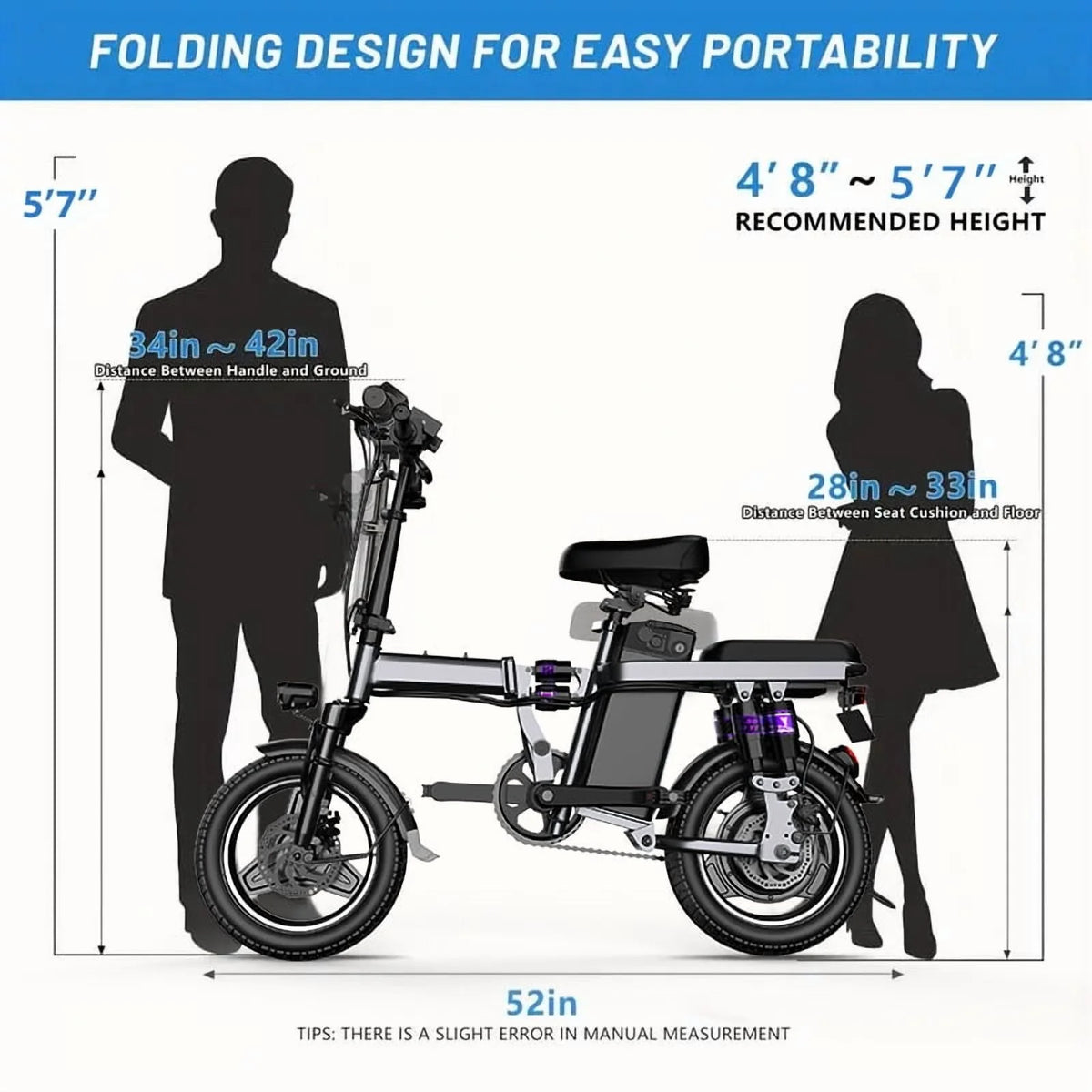 Folding Electric Bike for Adults,500W 20MPH 32Miles,48V 15AH Removable Battery,Small City Commuting E-bike with Full Suspension, LCD Display