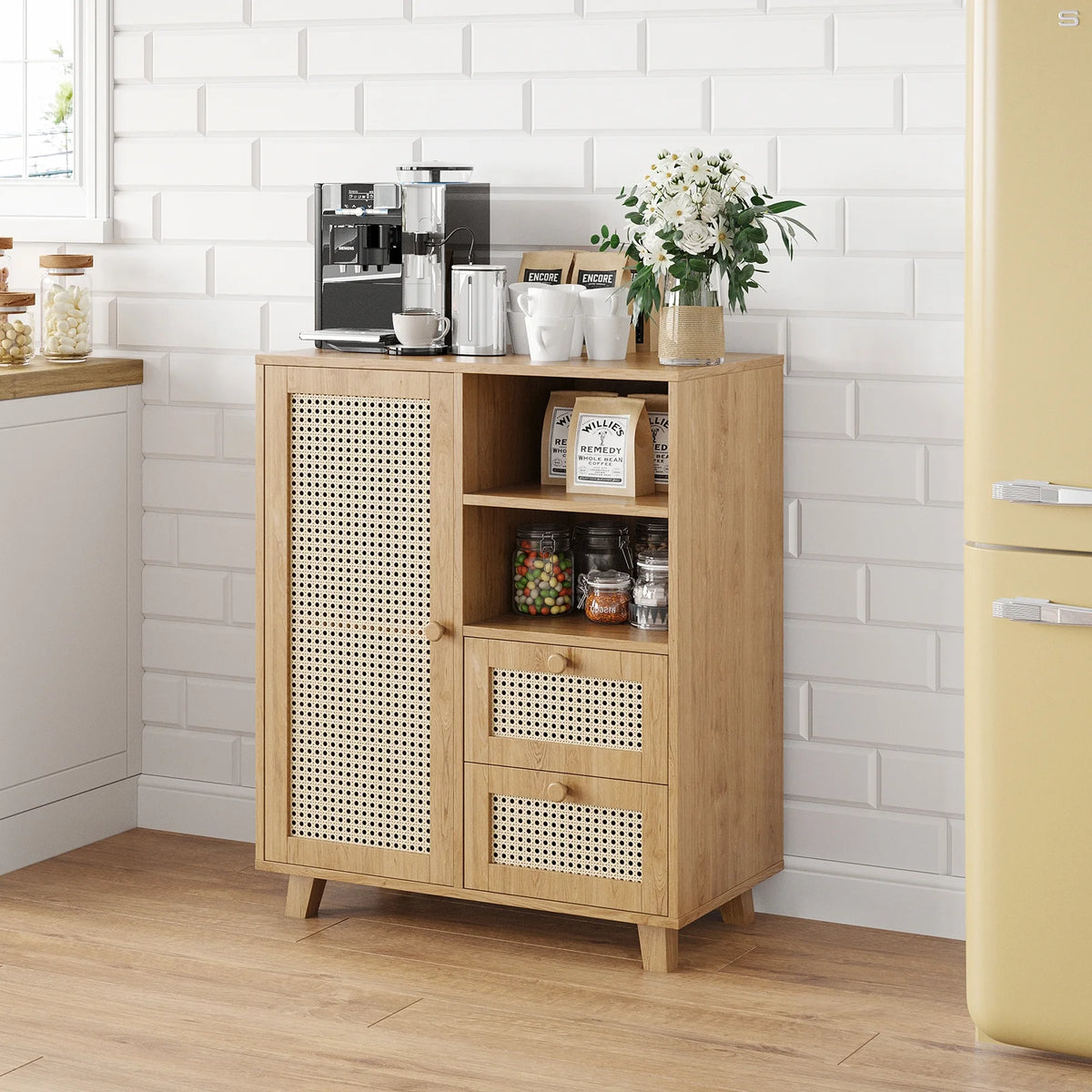 STARY Sideboard Buffet Cabinet, Accent Cabinet with Drawers and Adjustable Shelf for Kitchen, Living Room, Entryway, Nature