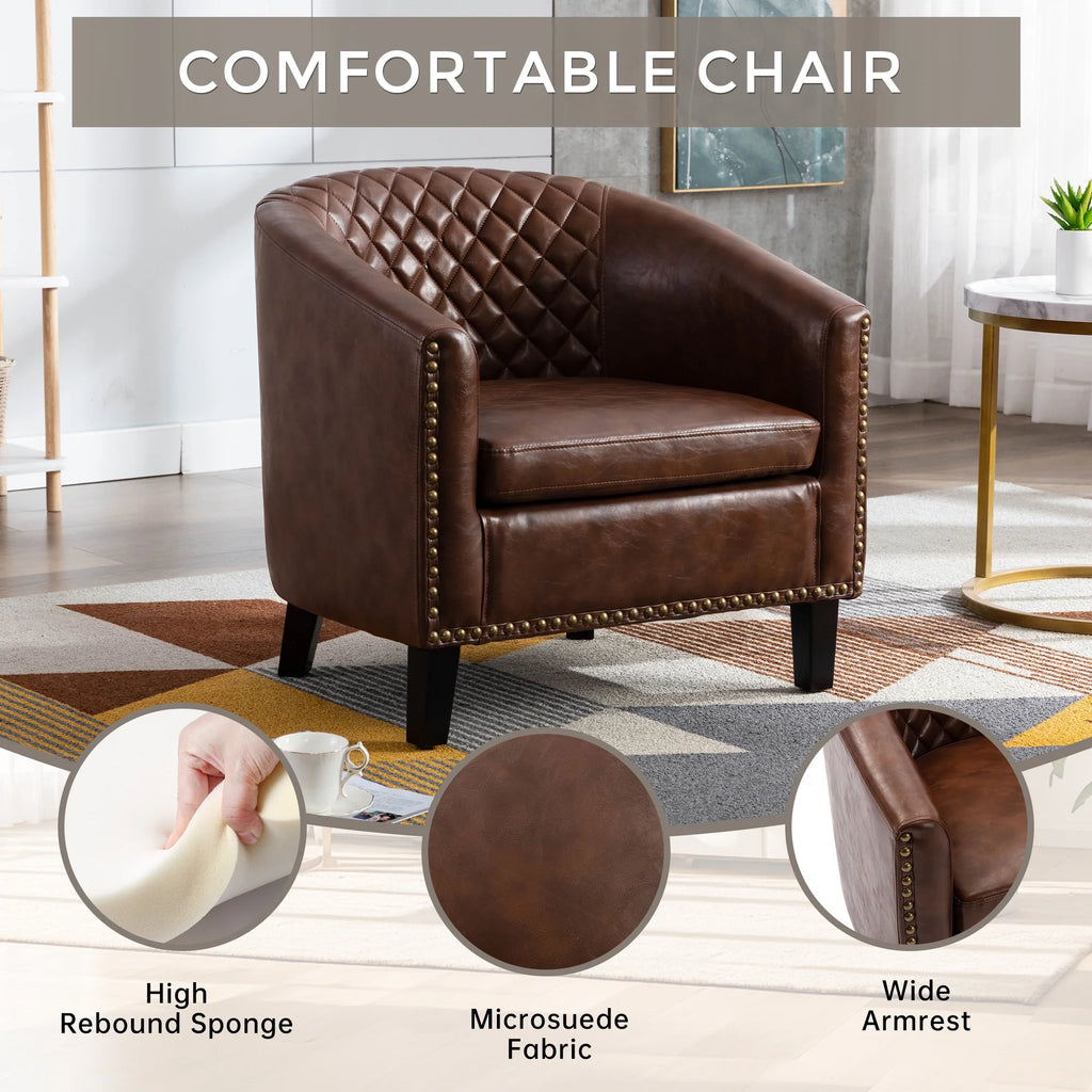 Comfortable Upholstered Armchair, Recliner Chair, Armchair with Wide Armrest,PU Leather Club Chair for Living Room, Club or Office, Single Chair ,Orange.