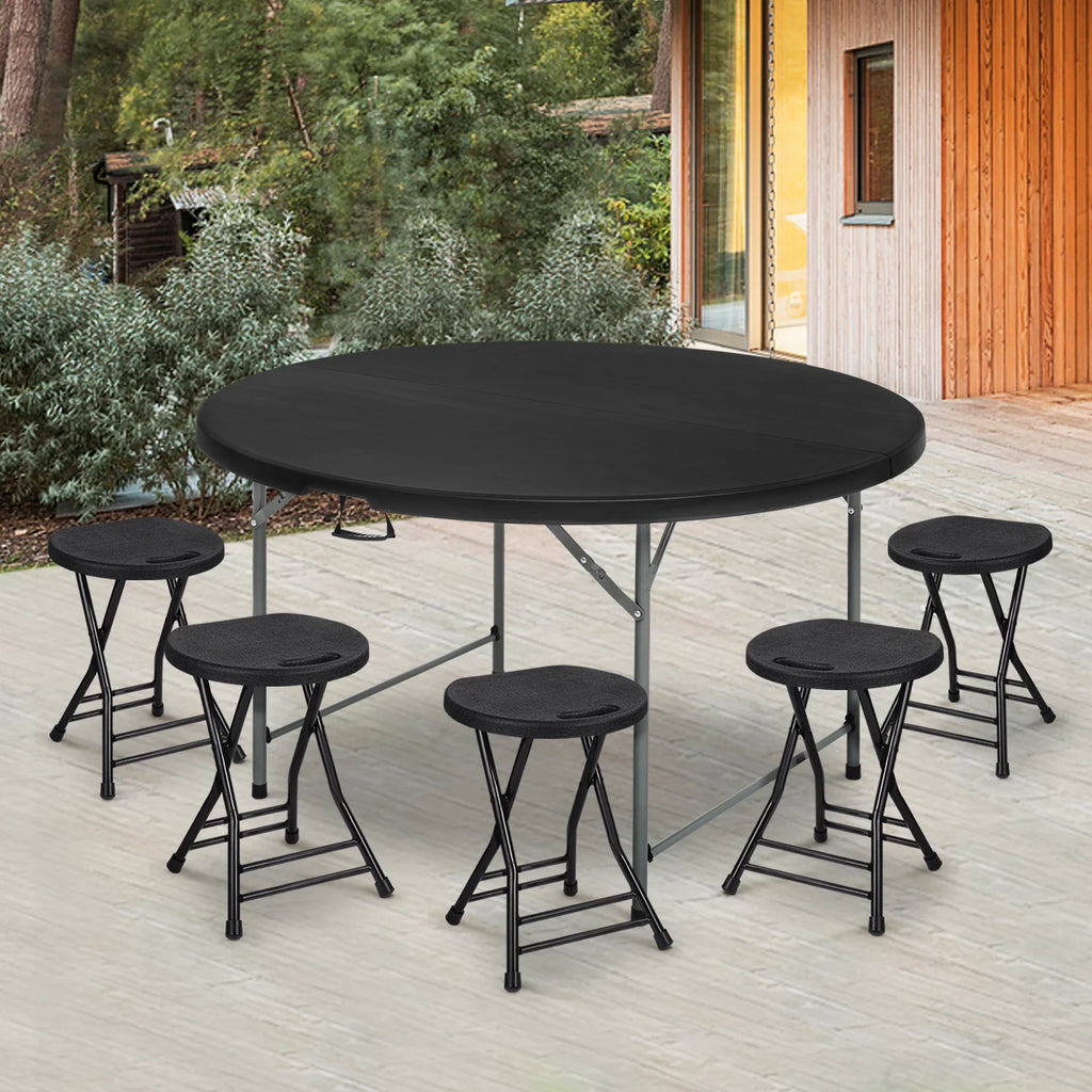 Magshion 5.5FT Round Folding Table, Heavy Duty Plastic Portable Round Table, Indoor Outdoor Foldable Dining Table with Handle, Grey