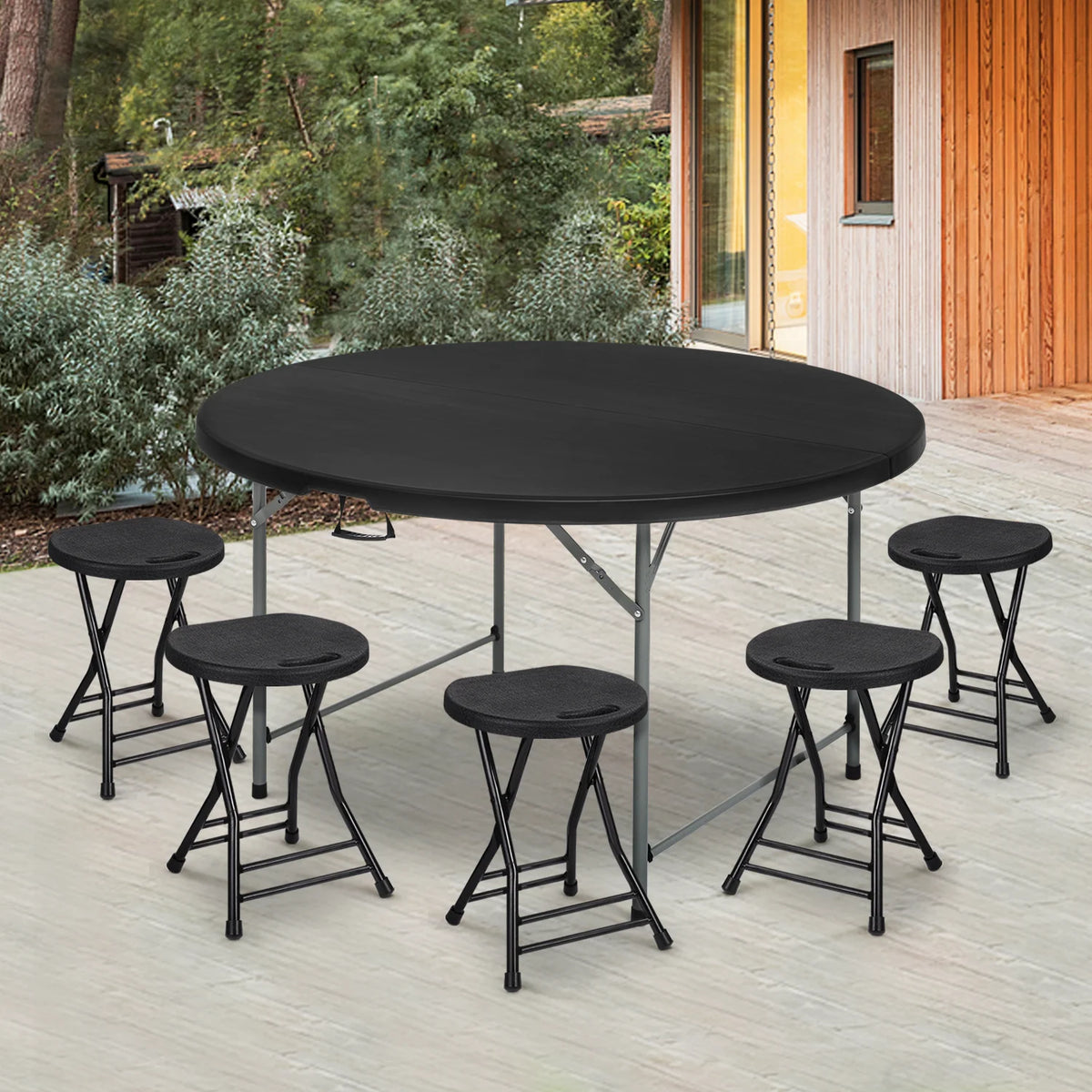Magshion 5.5FT Round Folding Table, Heavy Duty Plastic Portable Round Table, Indoor Outdoor Foldable Dining Table with Handle, Grey
