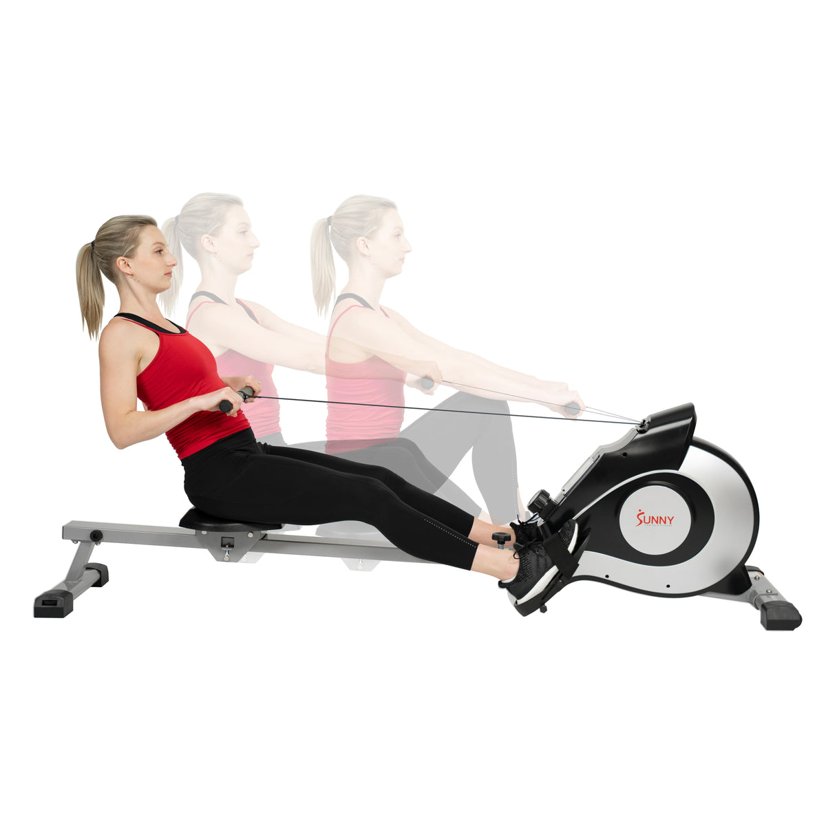 Sunny Health & Fitness 53.4" Extended Slide Rail Magnetic Rowing Machine Rower with Free SunnyFit App Membership - SF-RW5515