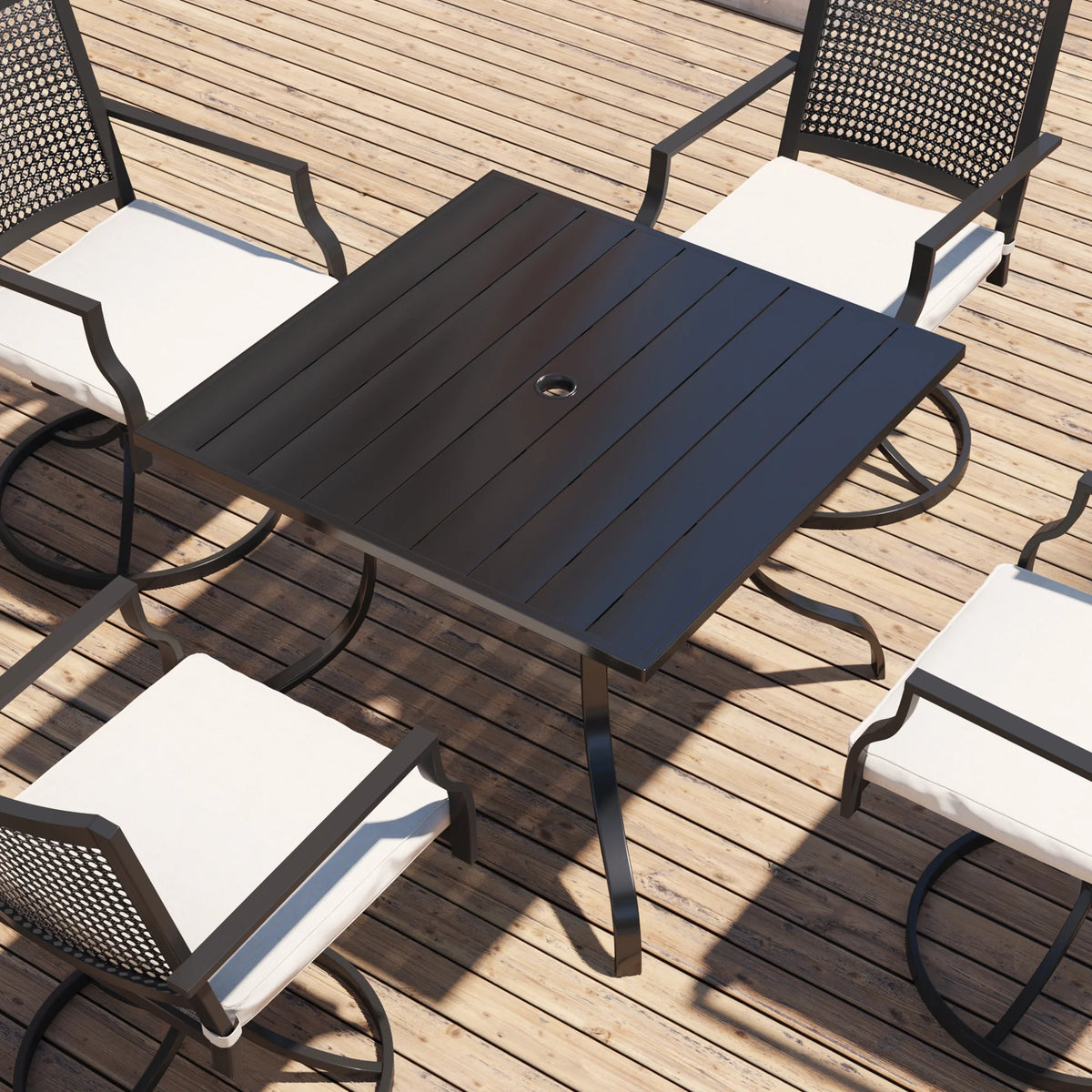 Mondawe 36*36inch Steel Square Outdoor Dining Table with 1.65" umbrella hole, for Backyard, Patio, Deck or Porch Gathering