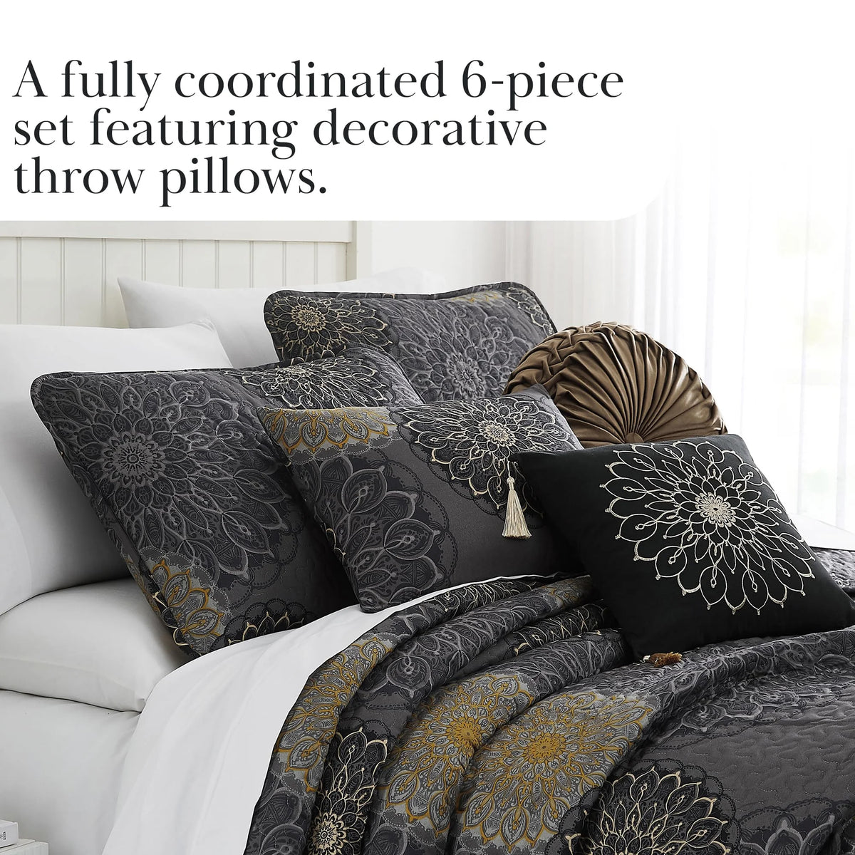 Southshore Fine LinensOversized 5-Piece Twin / Twin XL Quilt Bedding Set with two matching shams and three decorative throw pillows, oversized Paisley farmhouse bedspread Pure Melody Aqua