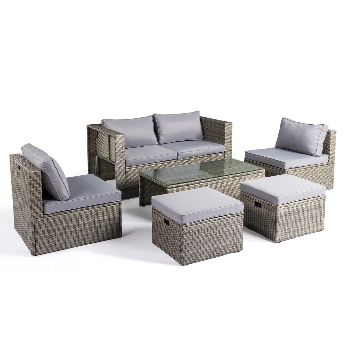 Ktaxon 7-Piece Wicker Patio Furniture Set, Patio Furniture Set with Water Resistant Thick Cushions and Coffee Table, Beige