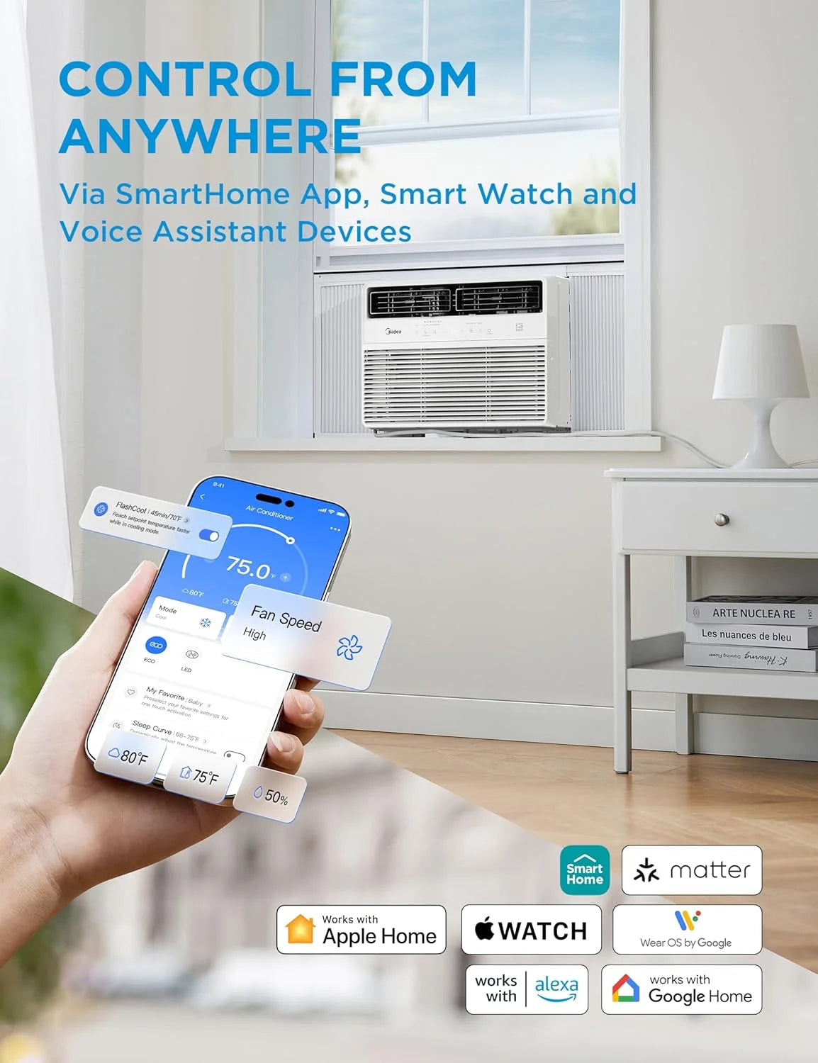 Midea MAW14S1VWT-T 14,000 BTU Smart Inverter Window AC Unit w/ APP, Remote, Cools up to 700 Sq Ft, White