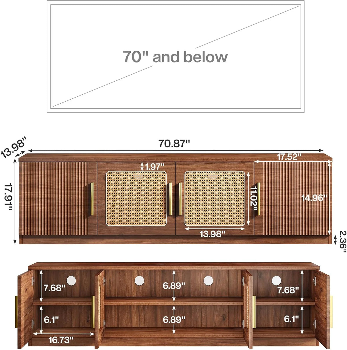 Tribesigns 70.9" TV Stand for Living Room, Mid Century Modern Entertainment Center with 6-Tier Storage Shelf