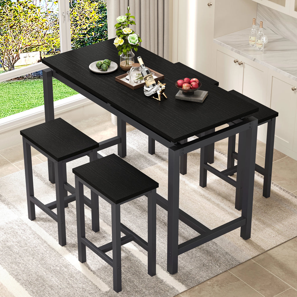 Counter Height Table Set of 5, Breakfast Bar Table and Stool Set, Minimalist Dining Table with Backless Stools, Wood Top Pub Table & Chair Set for Kitchen Apartment Bistro - Space Saving