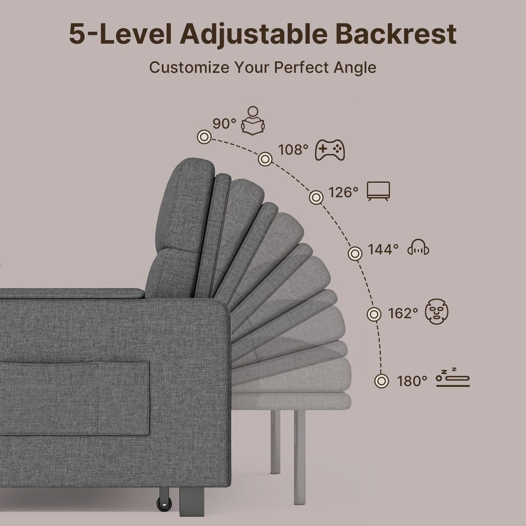 Sofa Bed, Lofka 3-in-1 Convertible Sleeper Sofa with Storage, Adjustable Backrest & Pull Out Function - Sleeper Chair for Small Space, Apartment, Dark Grey