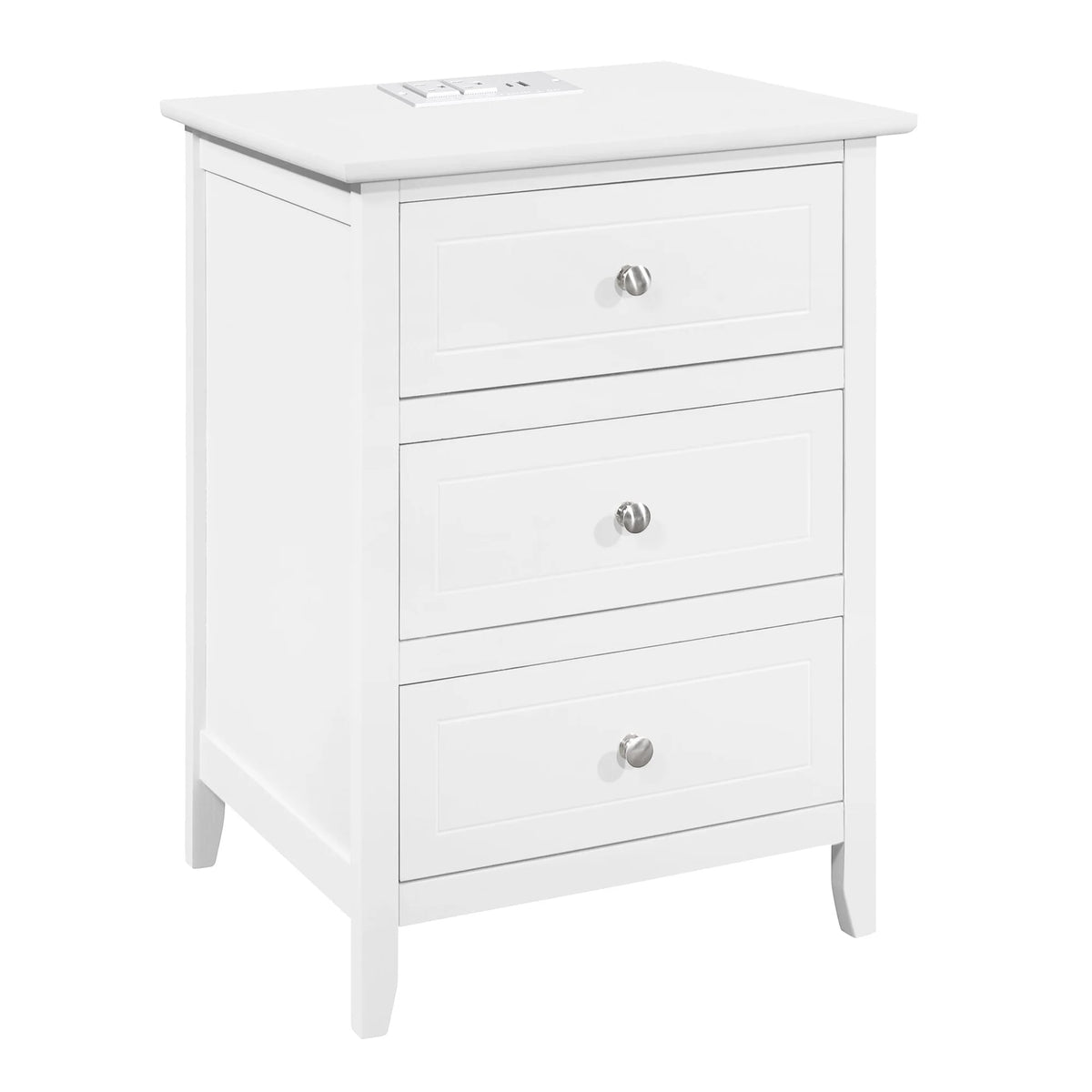Glavbiku Modern White 3 Drawer Nightstand Set of 2 with USB Ports & Power Outlets for Bedrooms,Adult