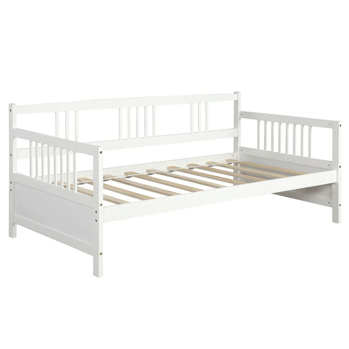 Gymax Twin Size Wooden Slats Daybed Frame Support Platform W/Rails White