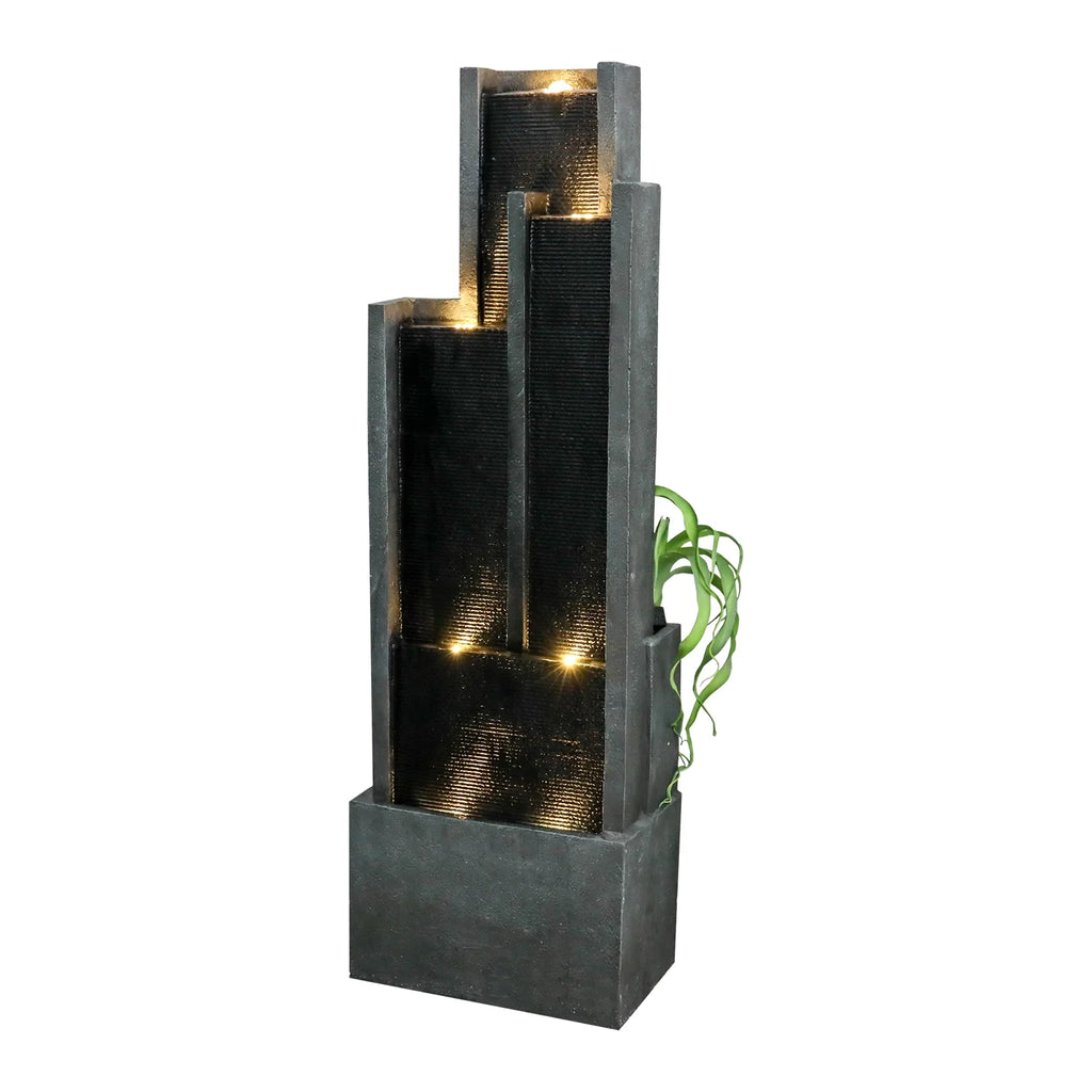 4-Tier Water Fountain with LED Lights  - 50.7" H Waterfall Fountain Indoor Outdoor Water Feature for Home, Patio, Garden