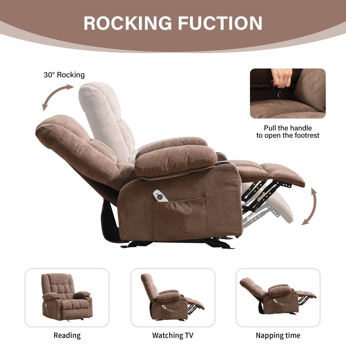 JONPONY Massage Swivel Rocker Recliner Chair with Vibration Massage and Heat Ergonomic Lounge Chair for Living Room with Rocking Function and Side Pocket, 2 Cup Holders, USB Charge Port,Grey