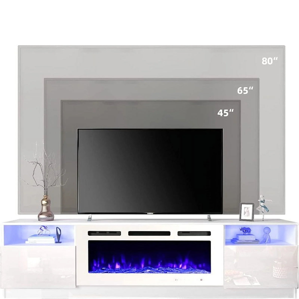Erommy  70" Fireplace TV Stand with 36" Electric Fireplace White 80''