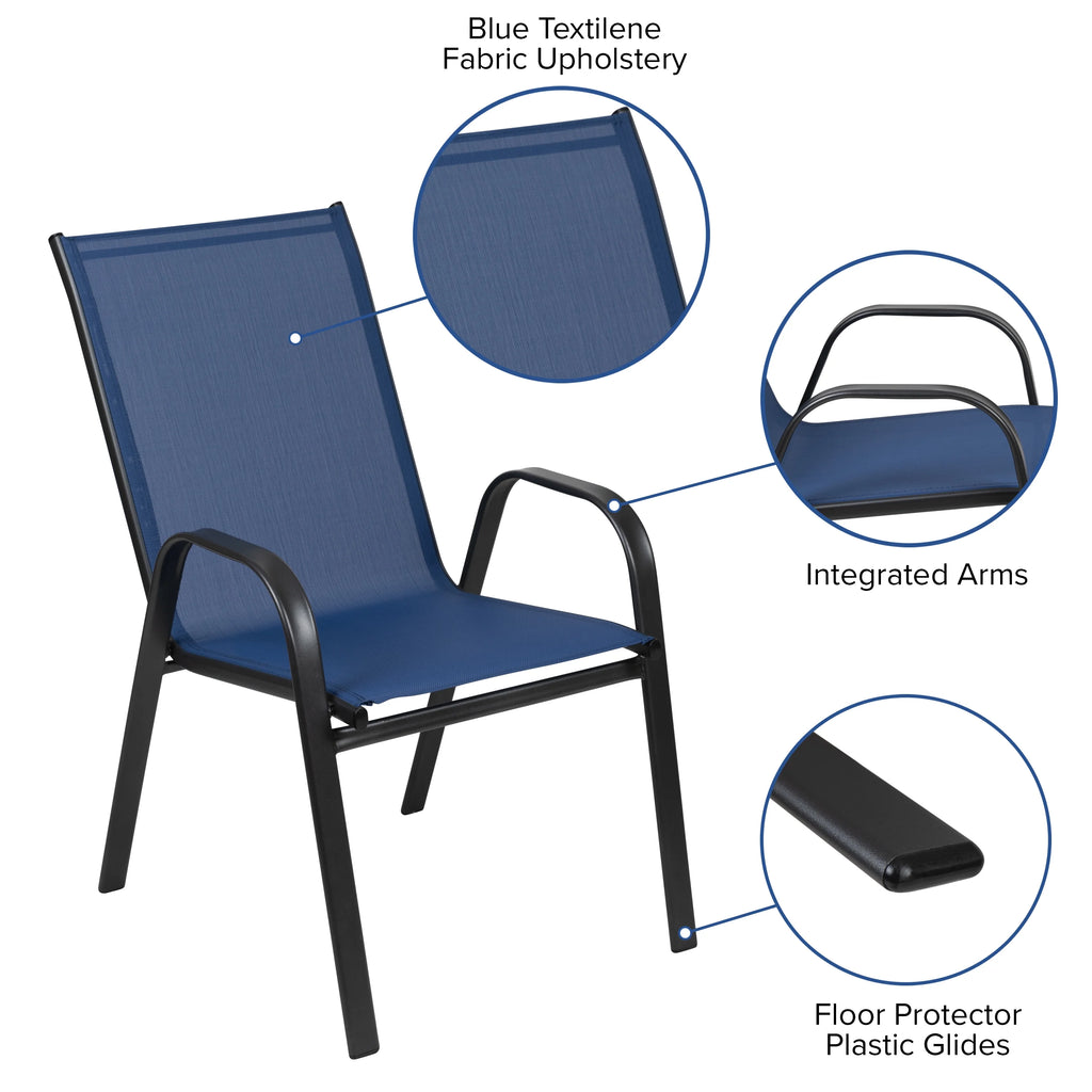 BizChair 5 Pack Black Outdoor Stack Chair with Flex Comfort Material and Metal Frame