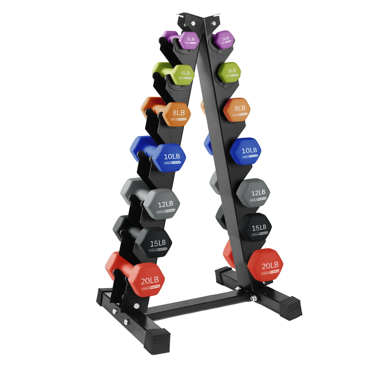 HolaHatha Neoprene Dumbbell Weight Set with Rack (Black), 112.5 lb
