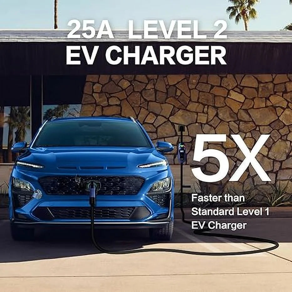 MUSTART Level 2 Portable EV Charger (240 Volt, 25ft Cable, 25 Amp), Electric Vehicle Charger Plug-in EV Charging Station with NEMA 10-30P