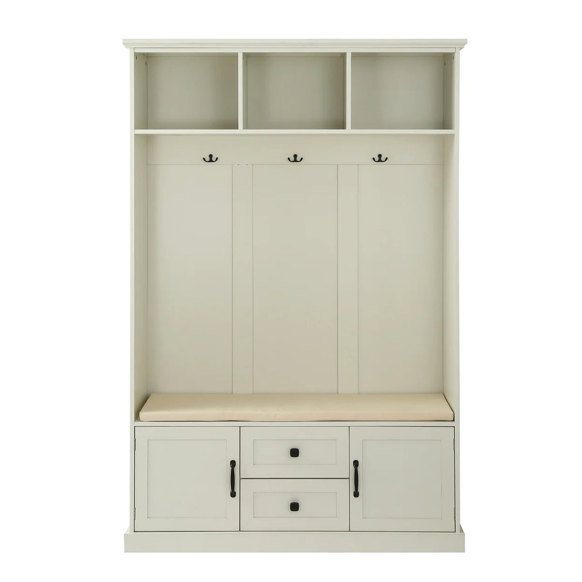 Triple Tree 3-in-1 Modern Wooden Tiger Entryway Bench Storage Cabinet Hall Tree