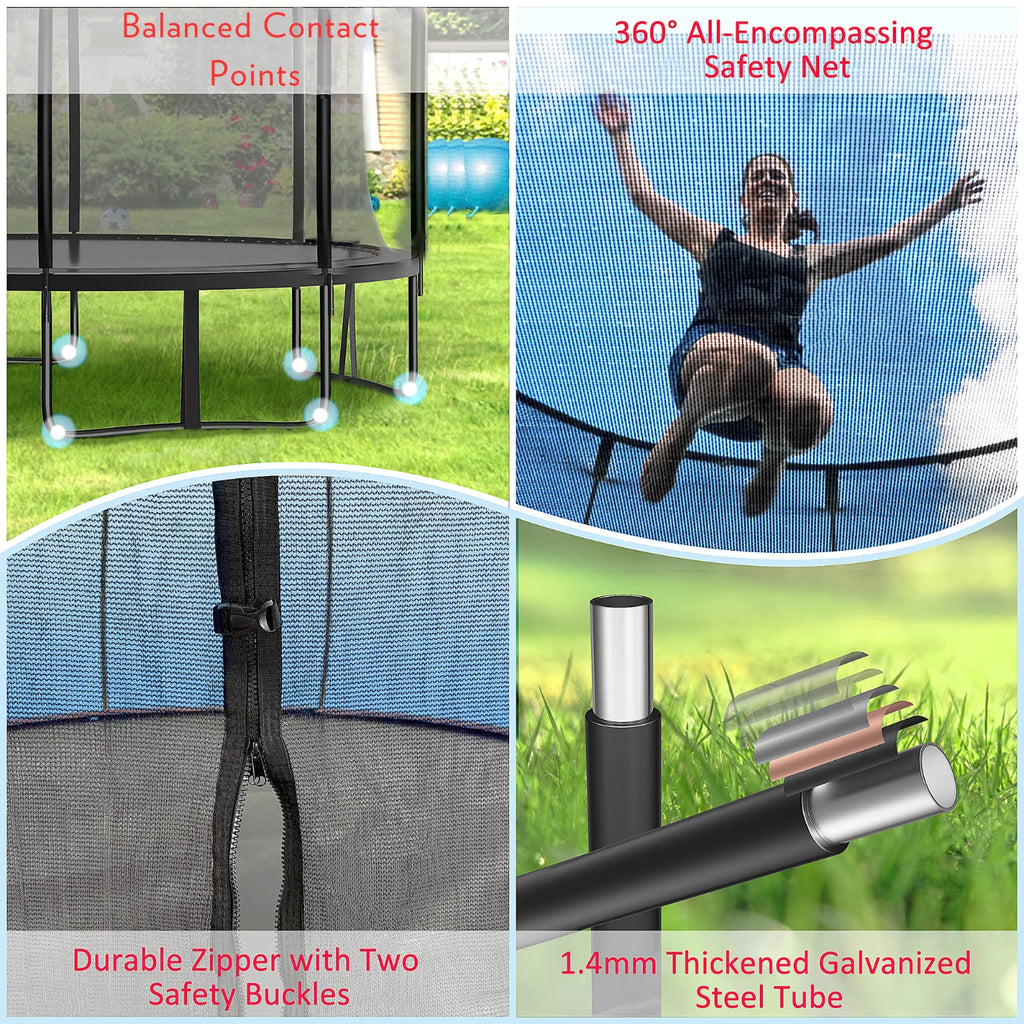 Fiziti Trampoline with Basketball Hoop & Enclosure, 2000lbs 12FT 14FT 16FT Trampoline for 6-8 Kids and Adults, Outdoor Backyard Trampoline with Light,Hose,Ladder, Socks