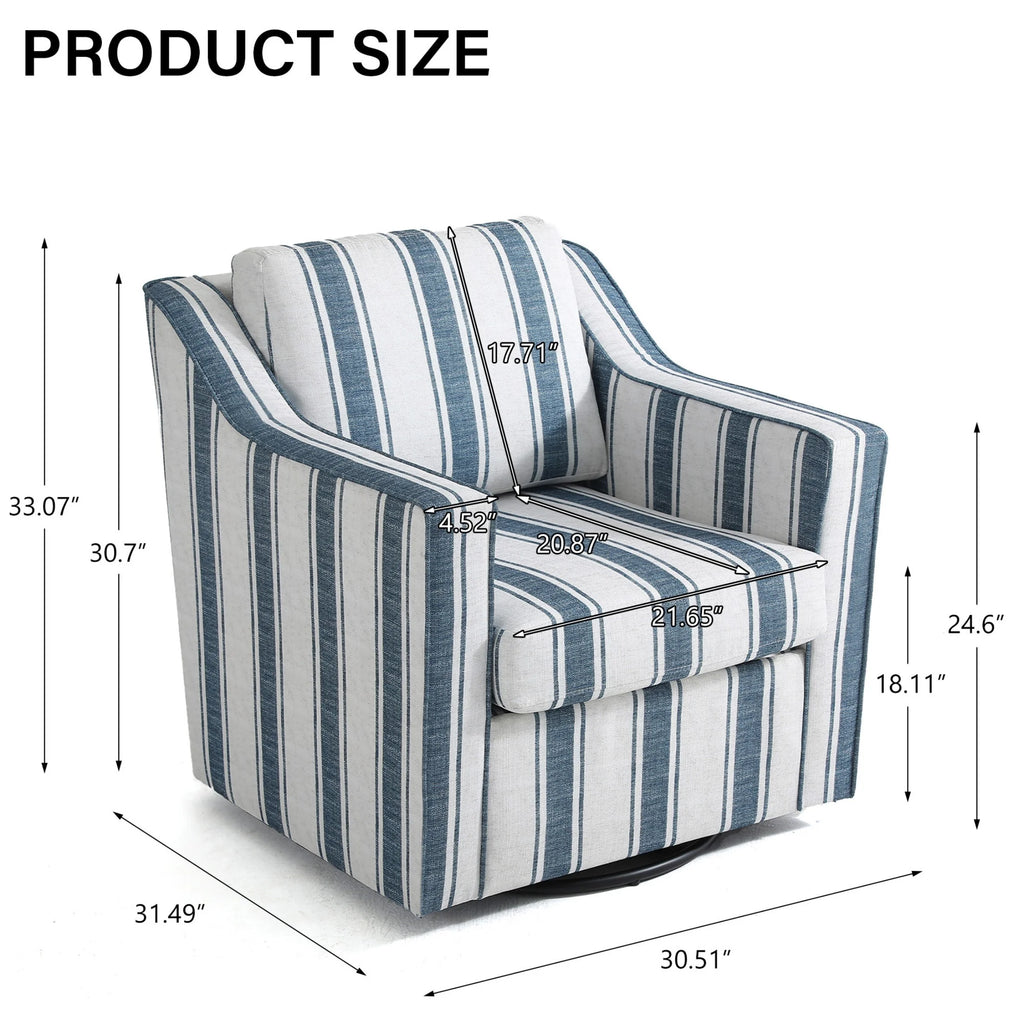 Swivel Accent Chair for Living Room, Modern Upholstered Barrel Arm Chair with Plump Back Pillow, Comfy Club Sofa Reading Chair for Adults (Chenille Navy, Set of 1)