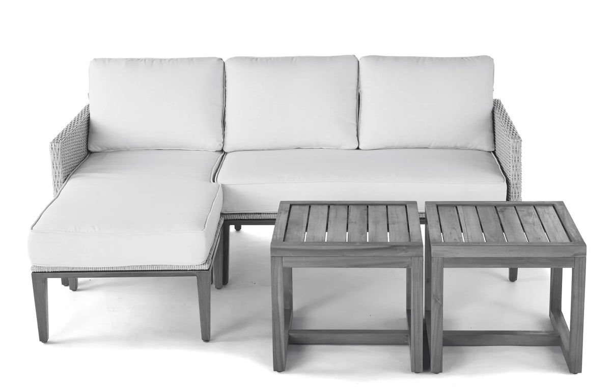 Better Homes & Gardens Davenport Sofa Lounger with Two Acacia Wood Table with Cushions - White