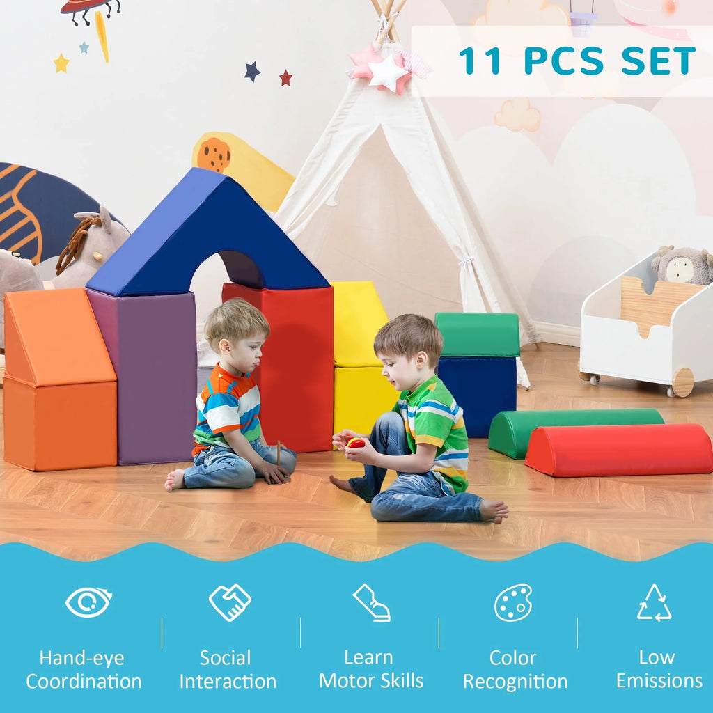 Soozier Foam Climbing Blocks for Toddlers, 11-Piece Climb and Crawl Activity Playset Building Blocks, for Aged 1-3 Years Old