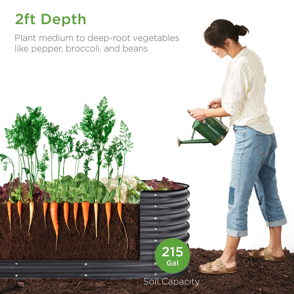 Best Choice Products 8x2x2ft Metal Raised Garden Bed, Oval Outdoor Planter Box w/ 4 Support Bars - Charcoal