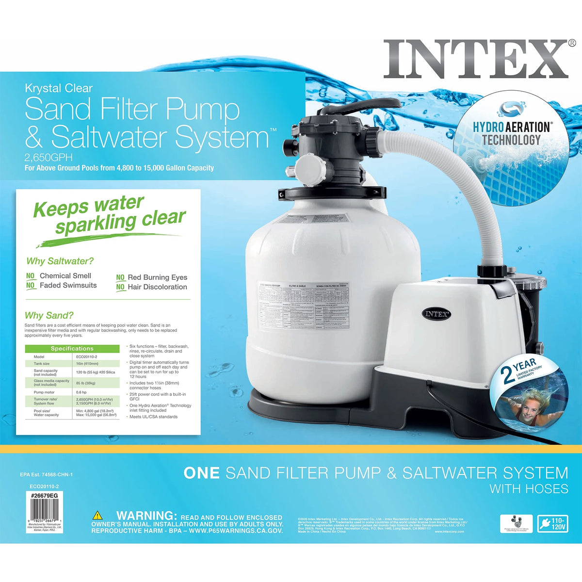 Intex 26661EG Krystal Clear Pool Small and Sleek Saltwater System, 110-120V