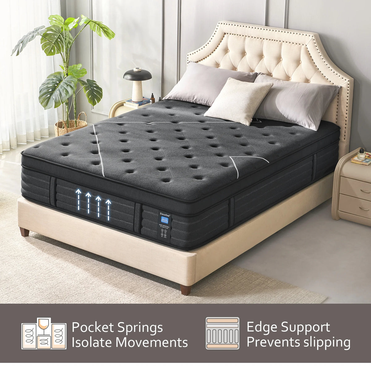 Extra Firm Twin Mattress, 14 Inch Twin Size Mattress, Hybrid Mattress in a Box with Foam Encased Edge Line, Firm Edge Support, Cooling Sleep & Pressure Relief, with Motion Isolation