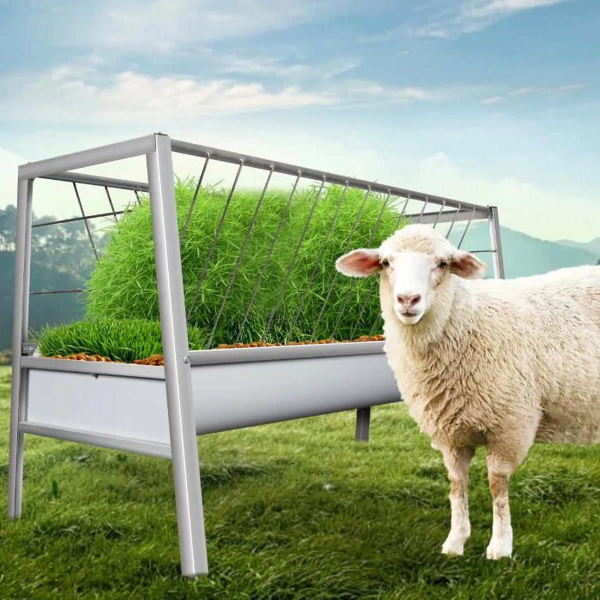 Stainless Steel Livestock Feed Stand, 2-in-1 Hay Water Trough, Heavy-Duty Joints, Ranch Durability