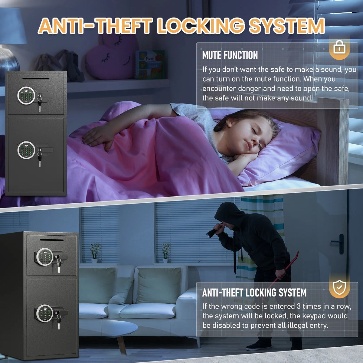 Silkight Safe - 6.0 Cu ft Home Safe Box - Fireproof Safe Depository Drop Safe with Backlit Keypad & Alarm System for Business Home Money Safe
