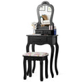 Topbuy Vanity Mirror Dressing Table Simple Style Beauty Dresser w/ Cushioned Bench Black