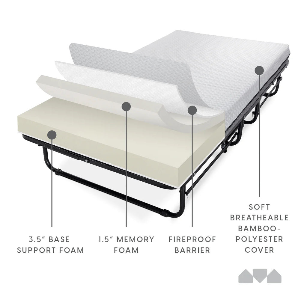 Milliard Diplomat Adjustable Size Modern Folding Bed with Memory Foam Mattress