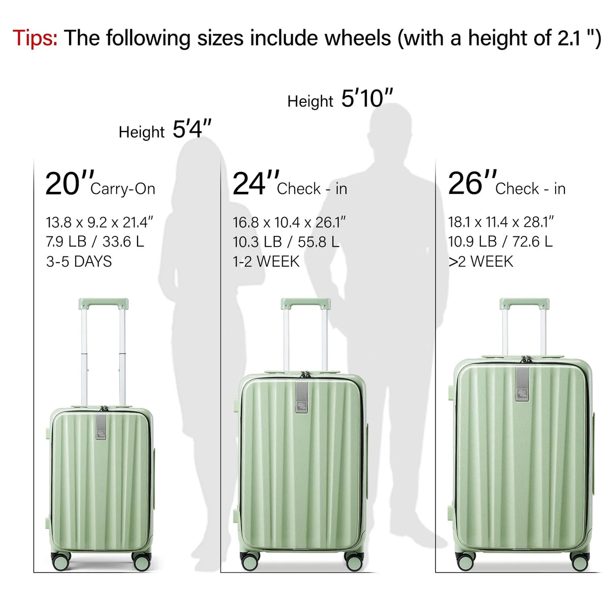 Hanke 20"Carry On Luggage with Wheels, Ivory White