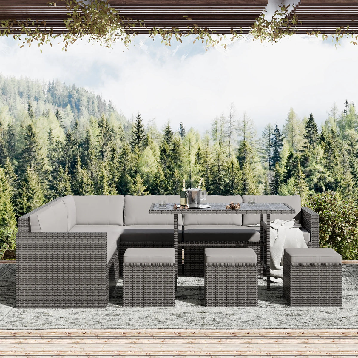 Bifanuo 7 Piece Patio Furniture Set, Outdoor Furniture Patio Sectional Sofa, All Weather PE Rattan Outdoor Sectional with Beige Cushions and Table, Black Wicker