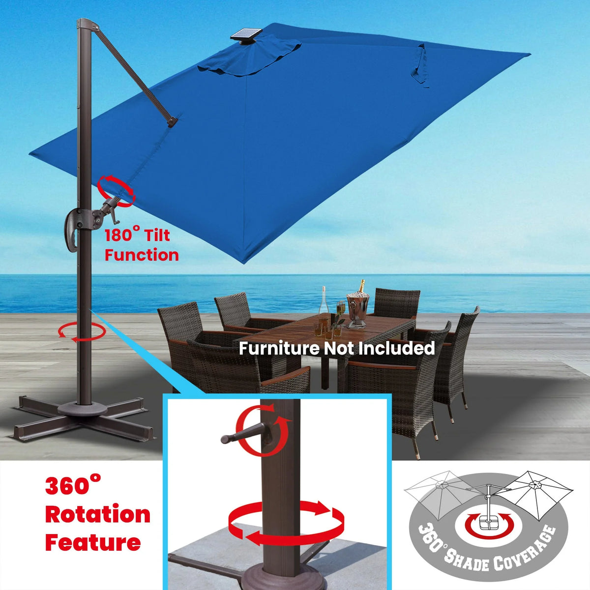 SUNRISEUMBRELLA Square 10'x10' Deluxe Roma square cantilever umbrella, With LED light(Heather Beige)