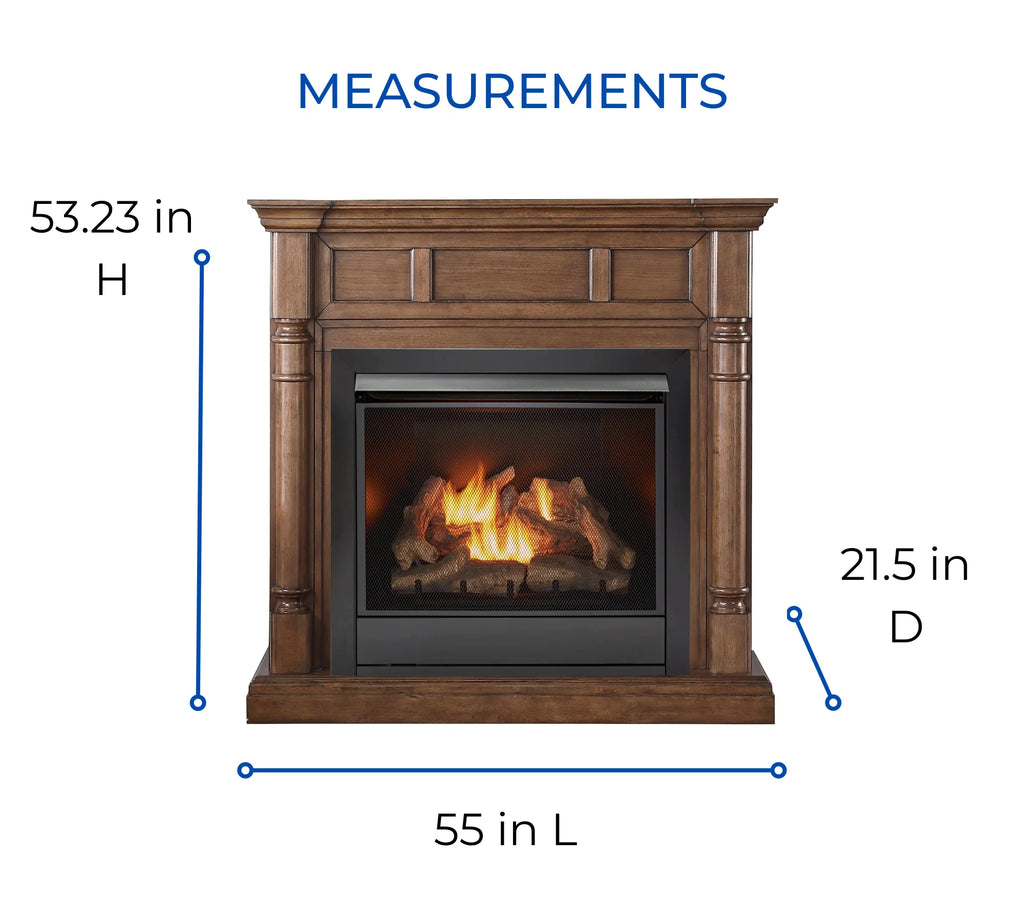 Duluth Forge Full Size Dual Fuel Vent less Gas Fireplace With Mantel - 32,000 BTU, Remote Control, Walnut Model# FDI32R-M-WN