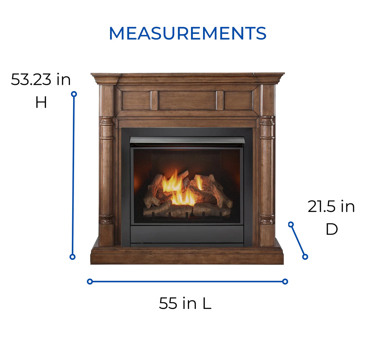 Duluth Forge Full Size Dual Fuel Vent less Gas Fireplace With Mantel - 32,000 BTU, Remote Control, Walnut Model# FDI32R-M-WN