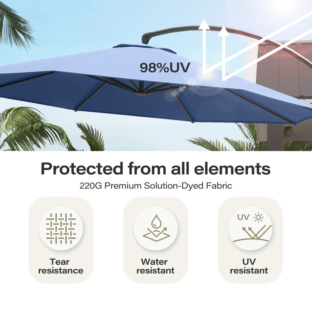 LAUSAINT HOME 11FT Patio Umbrella with Base, Outdoor Deluxe Curvy Cantilever Umbrella for Patio Pool Deck, Champagne