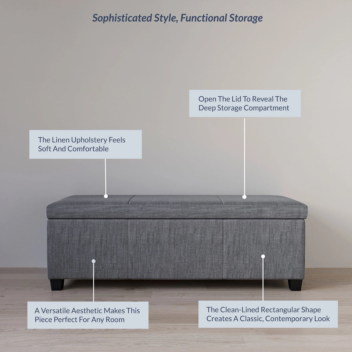 BELLEZE Storage Ottoman Bench Footstool - Amherst (Beige)