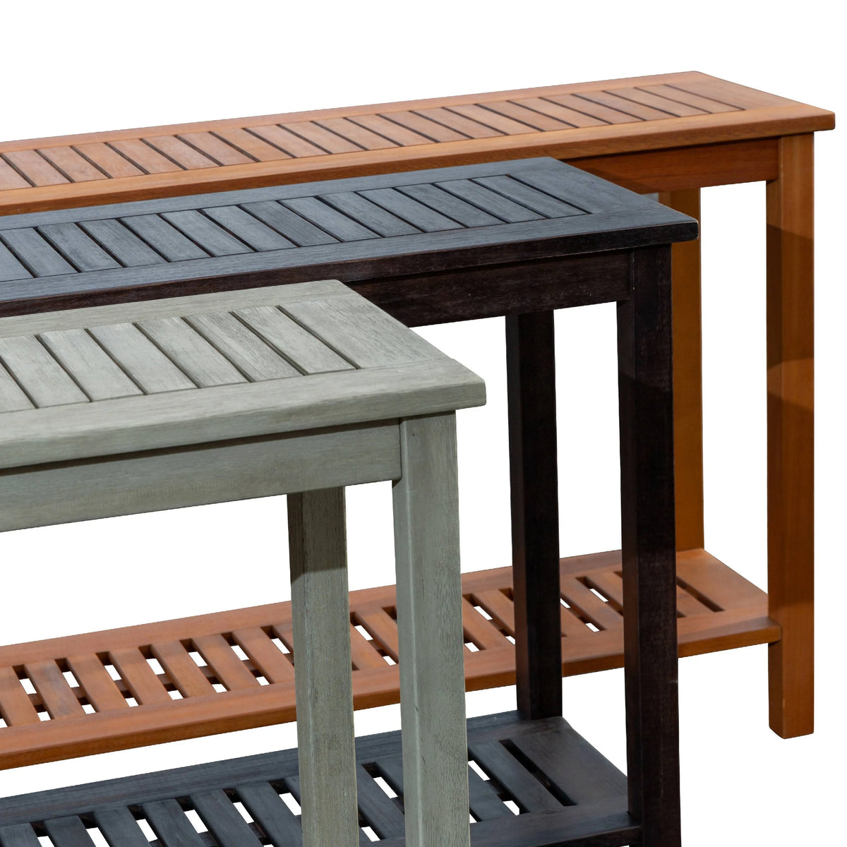 DTY  Outdoor Living Longs Peak Eucalyptus Console Table Silver Gray
