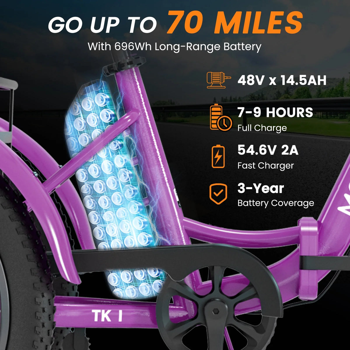 MOONCOOL TK1 Folding Electric Tricycle for Adults,48V 14.5Ah Removable battery, 500W��Peak 1000w��Motor, 20" Fat Tire Step-Thru 3Wheel Electric Bicycle w/Front&Rear Baskets, Certified to UL 2849 by SGS