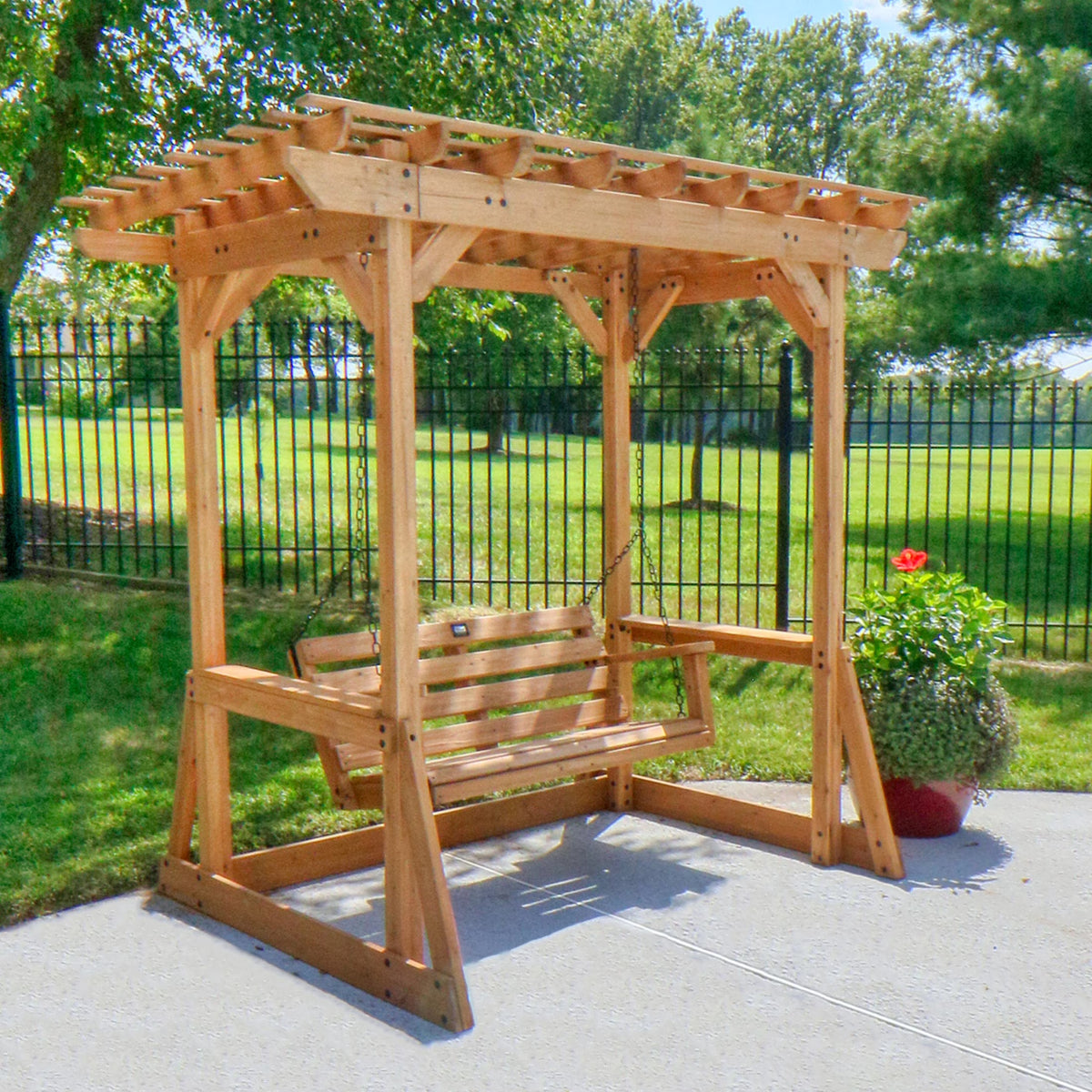 Backyard Discovery Callahan 8x5' Cedar Wood Outdoor Patio Pergola Swing, Trellis, 2-Seater