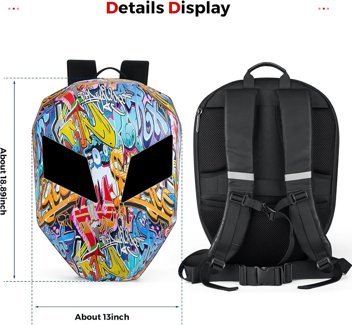 Gelrova Knight LED Bike Backpack, Black Hard Shell Motorcycle Helmet, Small Size 17in