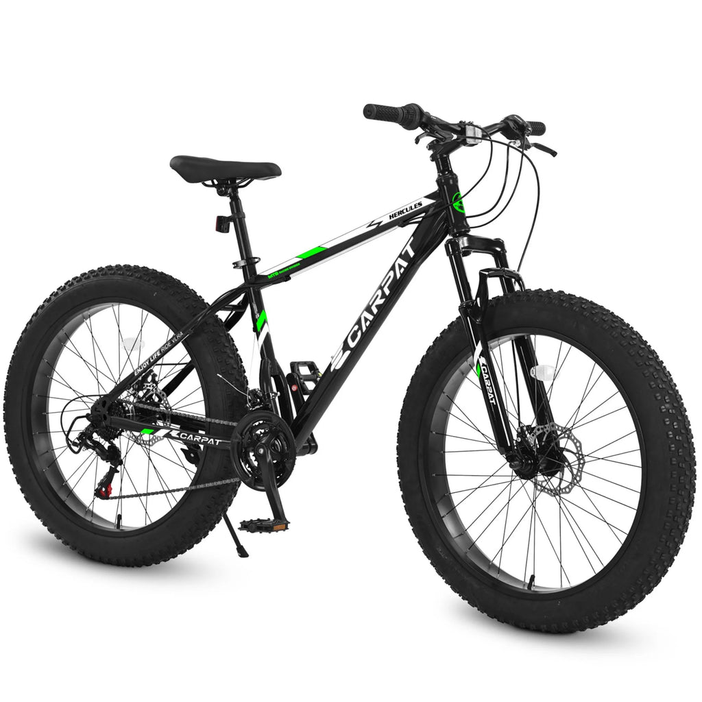 26-Inch Fat Tire Bike for Adults/Teens, Shimano 21-Speed Mountain Trail Bike with Dual Disc Brakes-Black