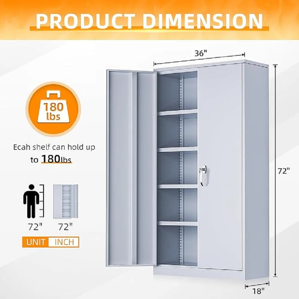 SOLAURA 72 inches Tall Metal Garage Storage Cabinets, Lockable Steel Storage Cabinet with Doors and Adjustable Shelves for Office, Home, Shops, Garage, Assembly Required, Black