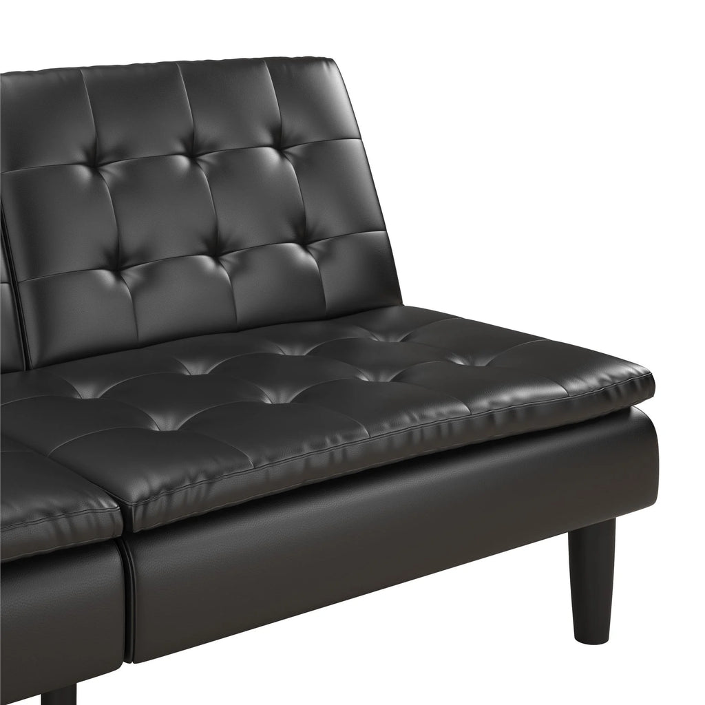 Mainstays Memory Foam 71.5" Futon with Cupholder and USB, Black Faux Leather