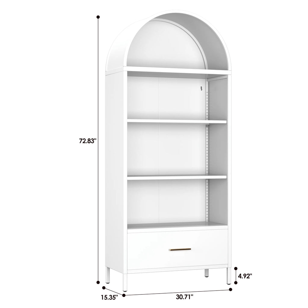 SUPEER Metal Arched Storage Display Cabinet with Glass Doors and Adjustable Shelves, Lockable Cabinet, Assembly Required, Black