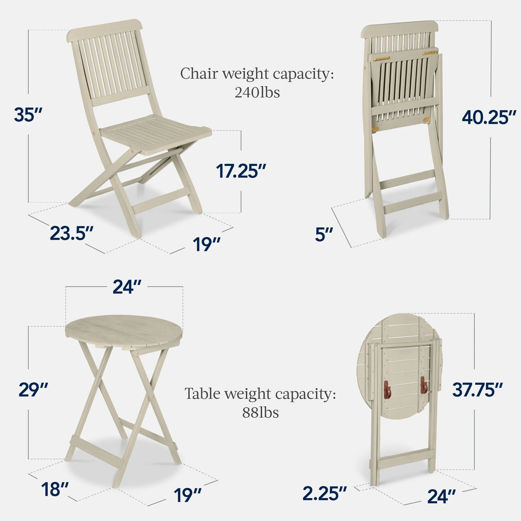 Best Choice Products 3-Piece Acacia Wood Bistro Set, Folding Patio Furniture w/ 2 Chairs, Table - Natural